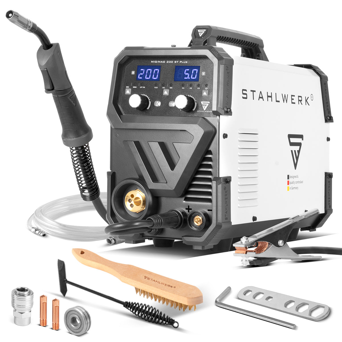 STAHLWERK welding machine MIG MAG 200 ST PLUS inert gas welding machine | IGBT inverter with 200 A, synergic wire feed, FLUX, Lift-TIG and MMA | ARC function