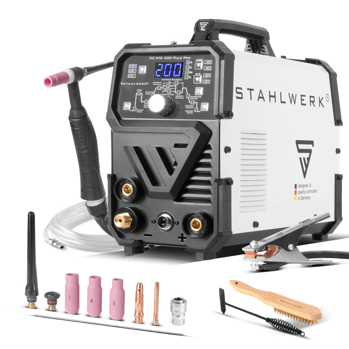 STAHLWERK 2-in-1 combination welding machine DC TIG 200 Puls Pro - digital professional TIG welding machine with MMA electric hand and pulse function, suitable for thin sheet metal