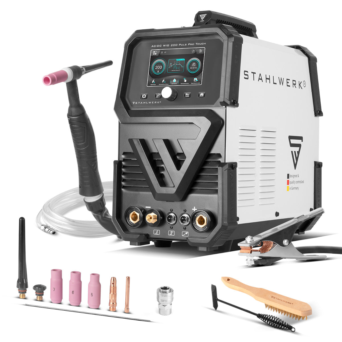 STAHLWERK inert gas welding machine AC/DC TIG 200 Puls Pro Touch | IGBT inverter with 200 amps | ARC/MMA function | Job storage | Pulse and spot function suitable for aluminum and thin sheet metal