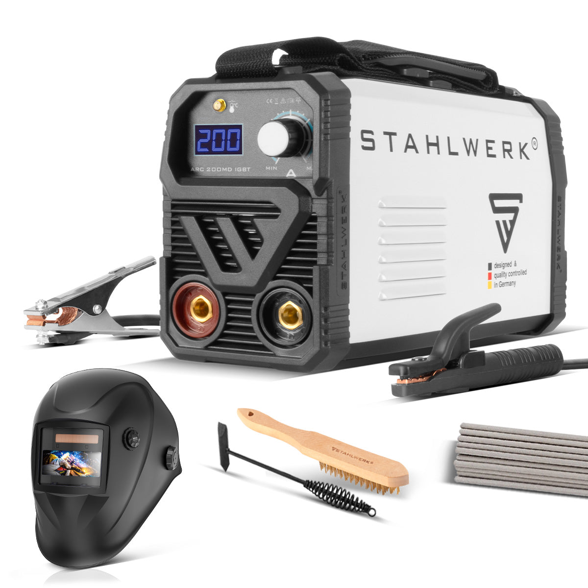 STAHLWERK ARC 200 MD welding machine fully equipped - DC MMA | E-Hand| Lift-TIG inverter with 200 amps, IGBT technology and single board, 7 year manufacturer's guarantee