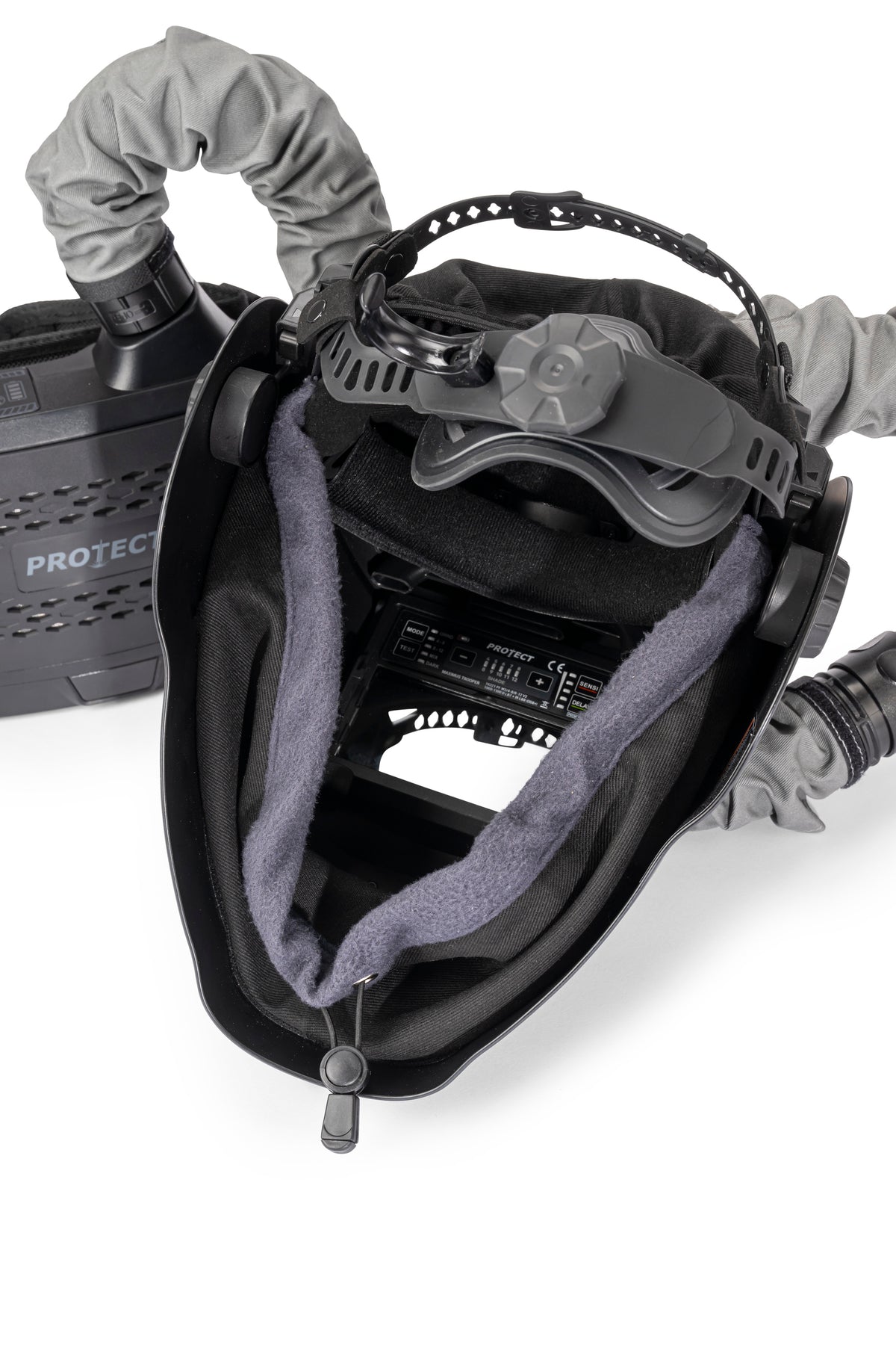 Laser-Schweisshelm MAXIMUS Trooper Air, Schweisshelm mit Frischluftzufuhr | PAPR-System, mit permanentem Laserschutz und zuschaltbarem, automatischem Blendschutz (ADF), ultraleicht