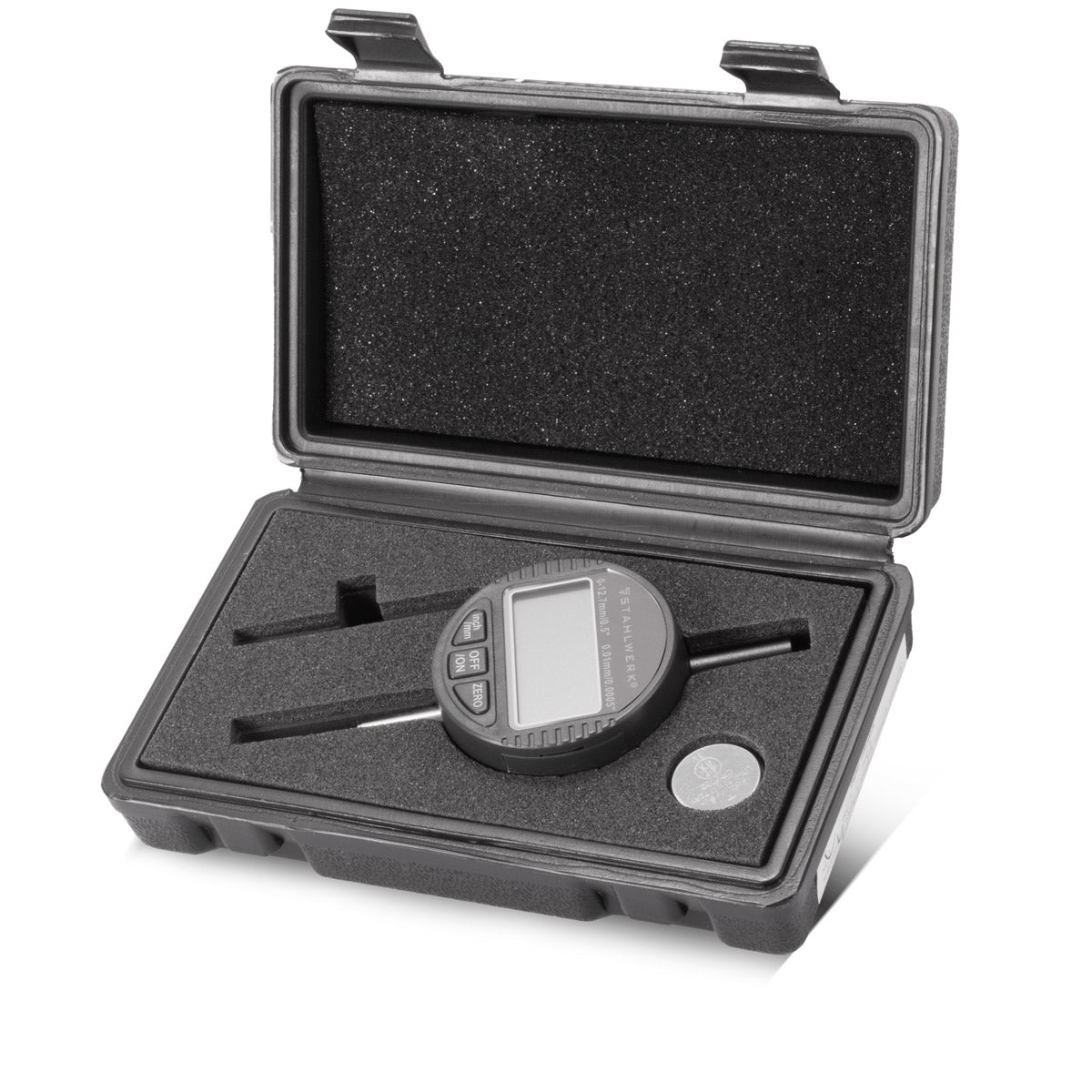 Comparateur numérique STAHLWERK avec plage de mesure 0-12,7 mm (0,5"), sonde de mesure pour des mesures précises en millimètres et en pouces