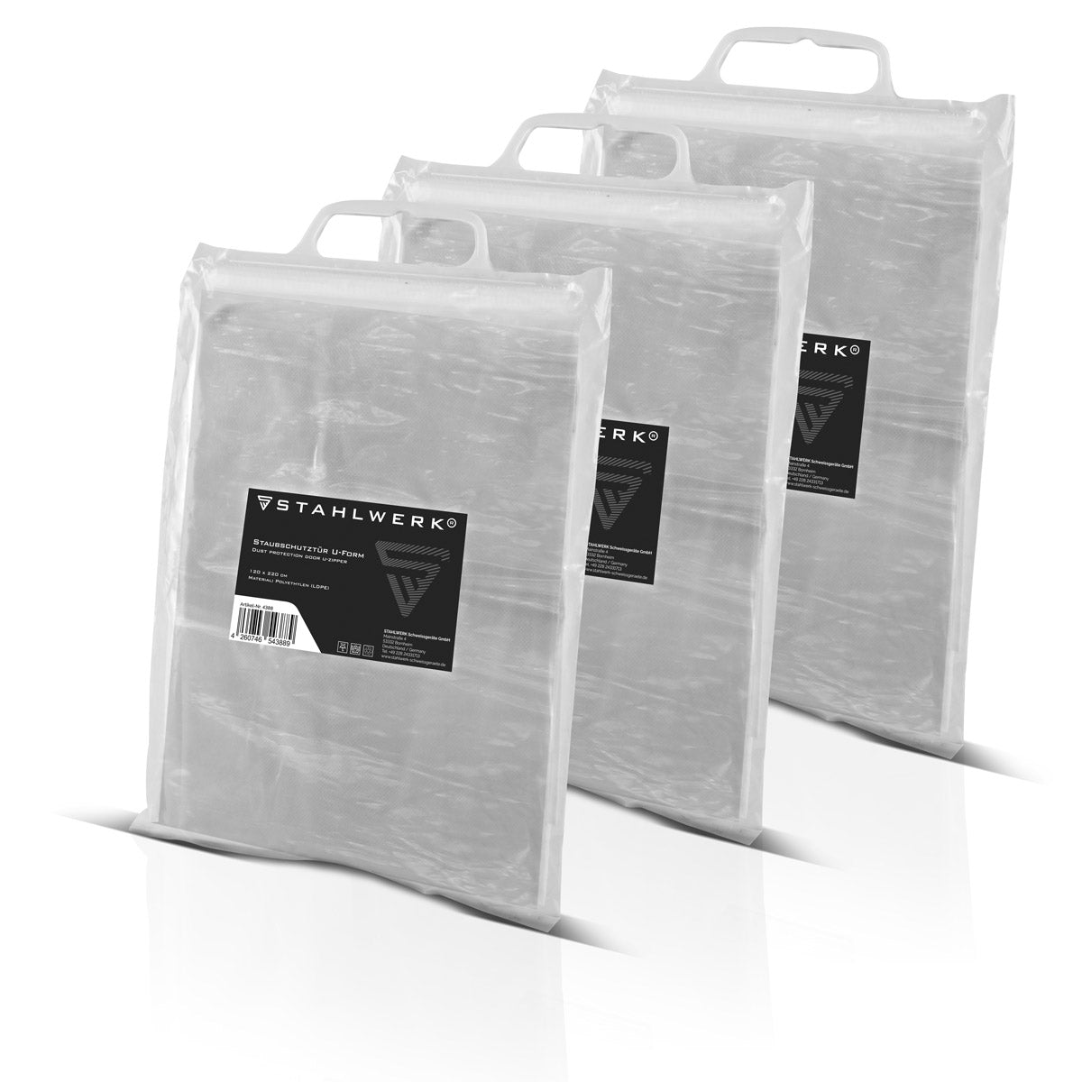 Porte anti-poussière STAHLWERK, lot de 3 portes anti-poussière en forme de U / piège à saletés / rideau anti-poussière avec fermeture éclair intégrée