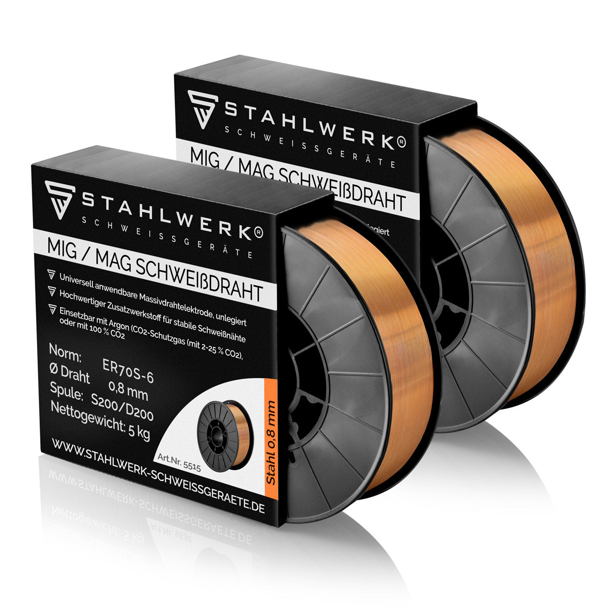STAHLWERK 2 x filo per saldatura MIG MAG ER70S-6 SG2 Ø 0,8 mm S200/D200 rotolo di filo 5 kg