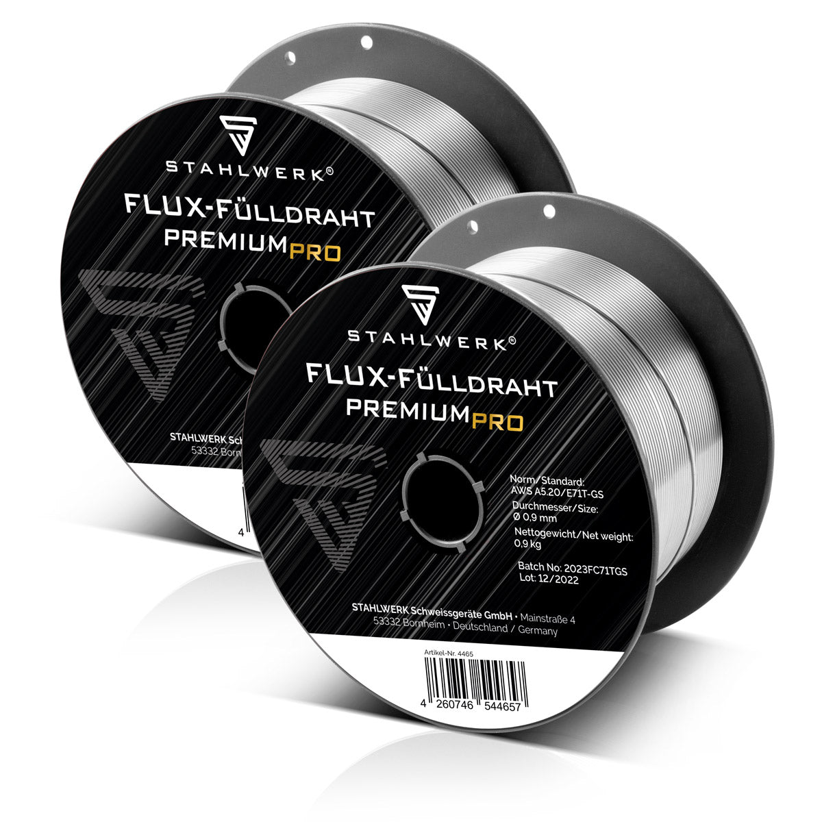 STAHLWERK MIG MAG Premium Schweißdraht - Fülldraht 2er Set E71T-GS Ø 0,9 mm S100/ D100 Drahtrolle mit 0,9 kg / Flux-Fülldraht