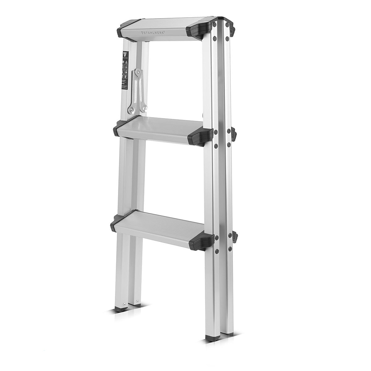 STAHLWERK aluminum step ladder ALT-150 ST up to 150 kg, 3 steps, standing height 72 cm, aluminum ladder | Folding ladder | Folding step | Multi-purpose ladder | Stepladder with non-slip rungs