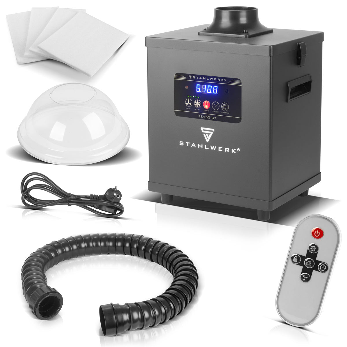 STAHLWERK Rauchabsaugung FE-150 ST mit 3-fach-Filter und 150 W Absauganlage | Rauchabsorber | Rauchabzug | Schweißrauch- und Lötabsaugung zur Filterung und Absaugung von Rauch, Gasen und Dämpfen