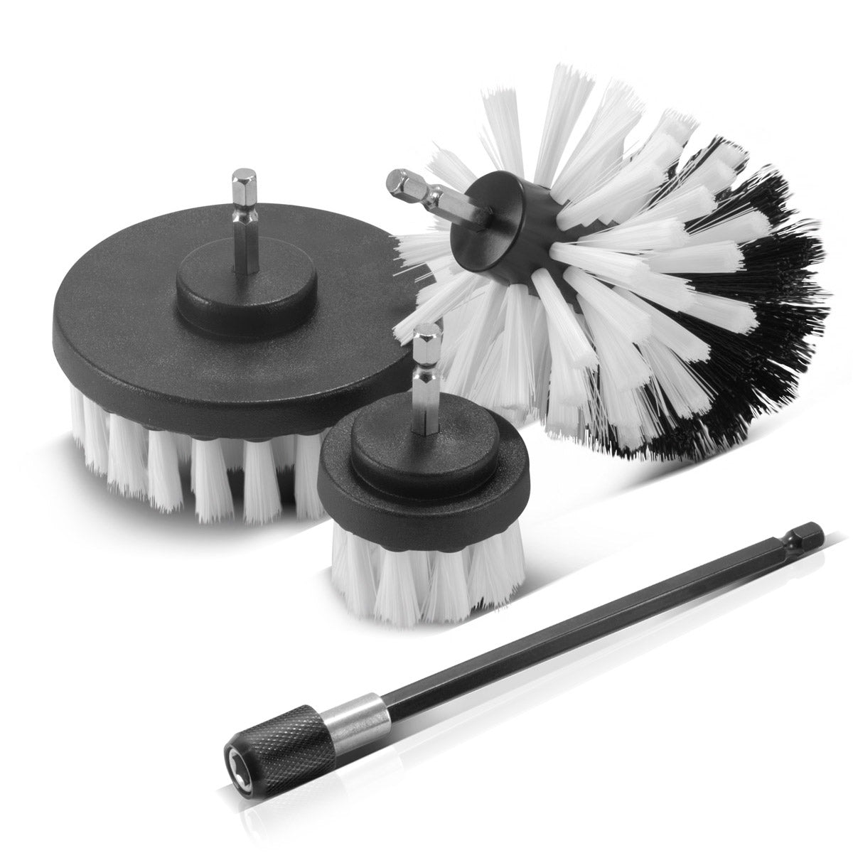 STAHLWERK brush attachment set of 4 for cordless screwdrivers and drills, cleaning, polishing and detailing brushes with standard bit holder including extension adapter