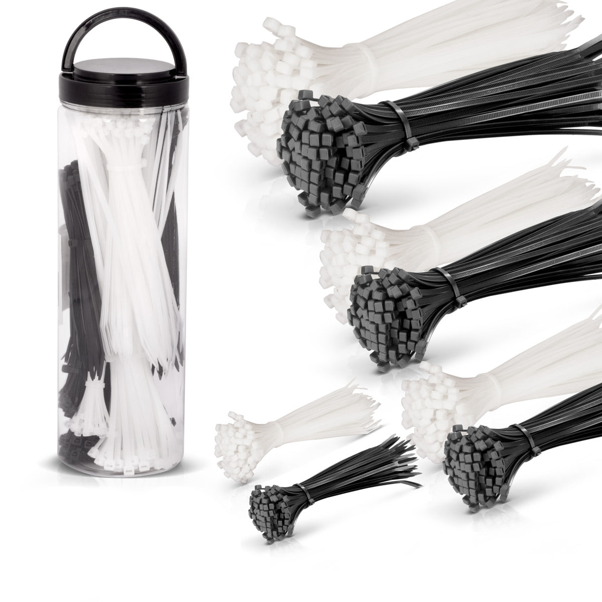 STAHLWERK cable ties set of 600 2.5 x 150 mm | 3.6x150mm | 3.6x200mm | 4.8 x 300 mm in black and white, industrial quality cable straps, UV-resistant, extremely tensile, stable and durable