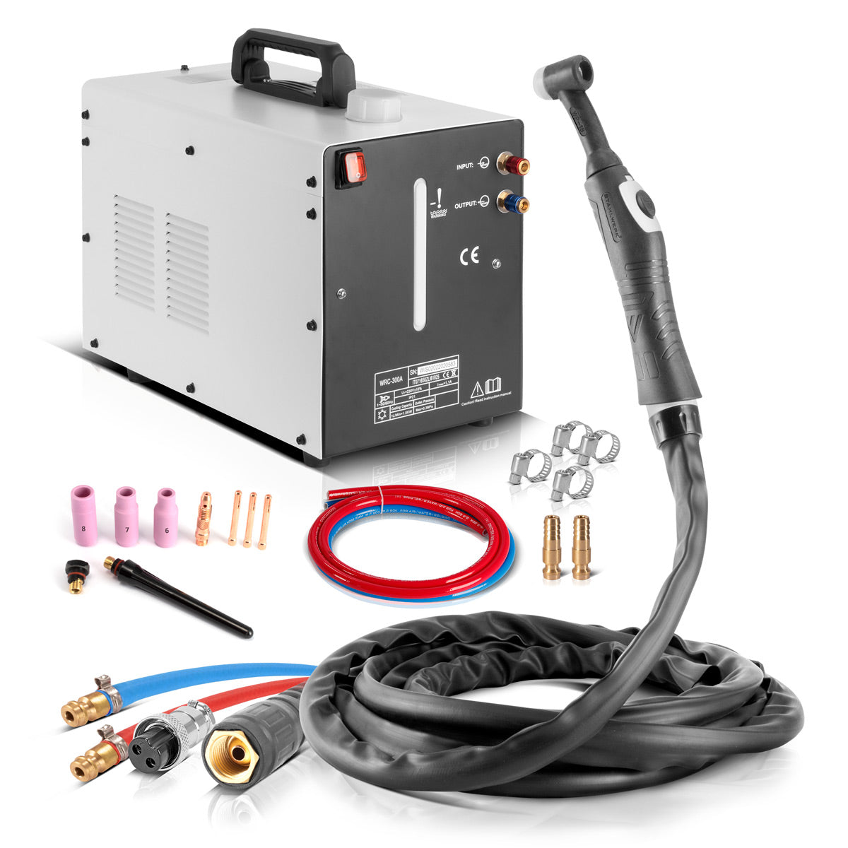 STAHLWERK water-cooled TIG welding torch WP18 | SR18 up to 300 A with 5 m inert gas hose package including water cooler with 370 W and 6 L tank