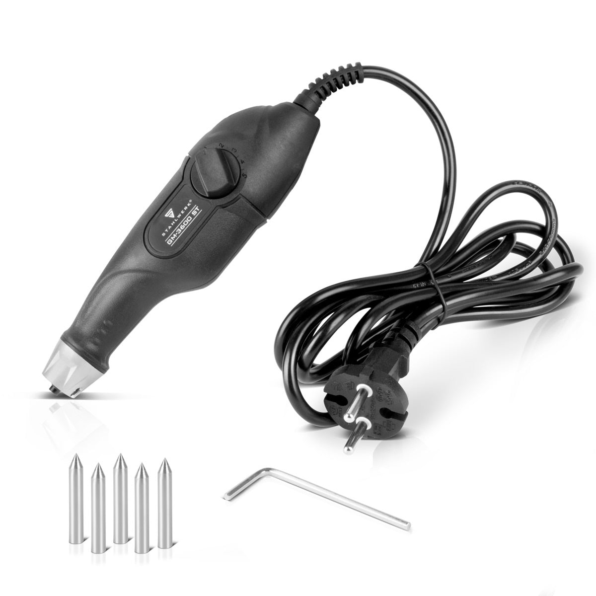 STAHLWERK engraving machine GM-3600 ST with 24 W electric engraver | Engraving pen | Engraving device | Engraving device | cutter | Engraving tool with 5 stroke depth settings for precise engraving work