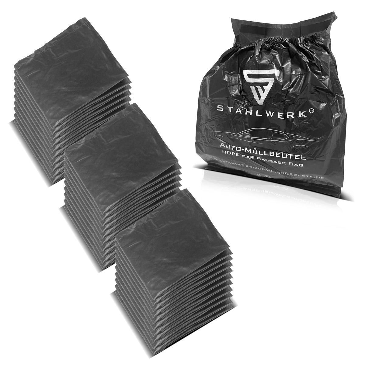 Sacchetti per rifiuti per auto STAHLWERK 30 pezzi Sacchetti per rifiuti extra resistenti 23 x 30 cm | Sacchi della spazzatura | Sacchi della spazzatura | Sacchi per la spazzatura in plastica HDPE resistente agli strappi