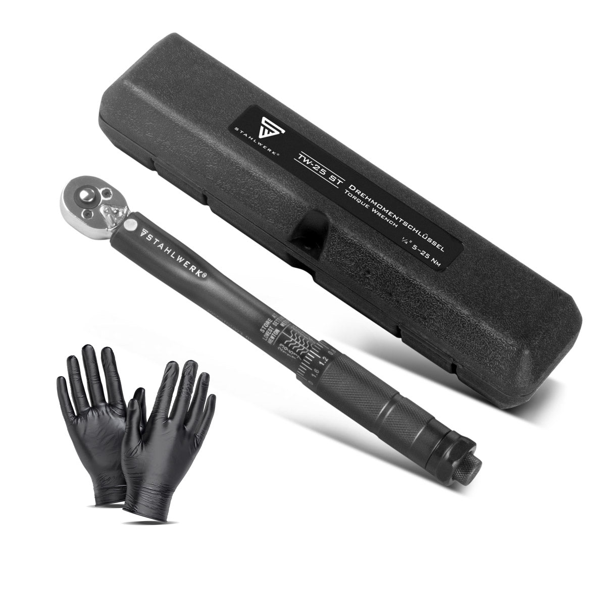 Llave dinamométrica STAHLWERK TW-25 ST 5-25 Nm Carraca reversible de 1/4" pulgadas | llave de carraca | carraca | carraca con escala micrométrica