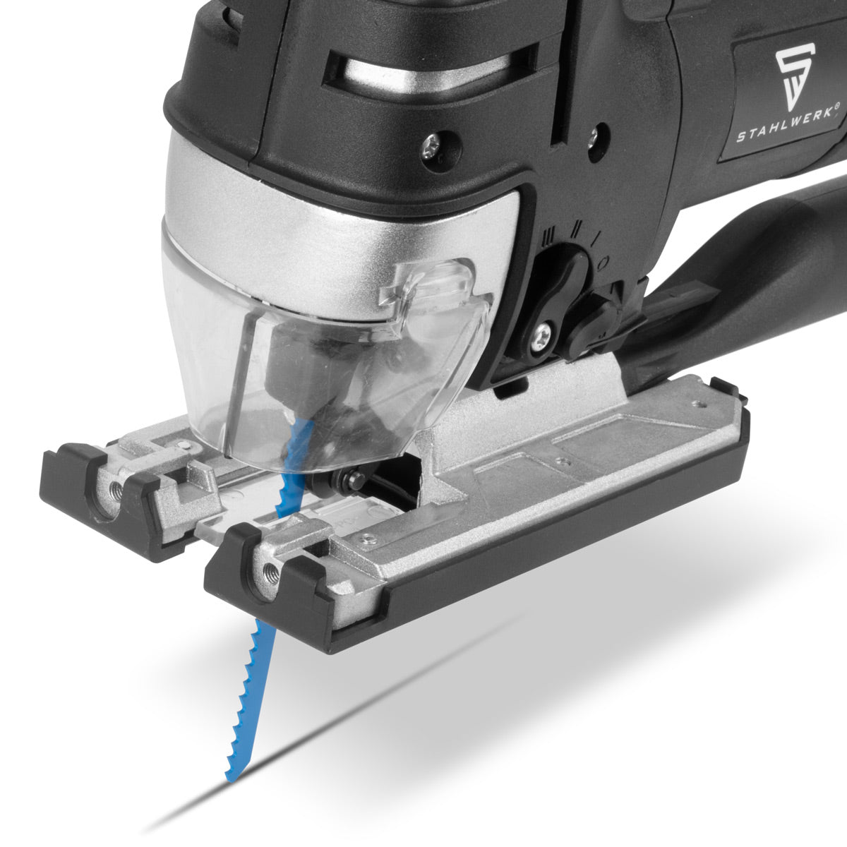 Sierra de calar STAHLWERK JSB-750 ST con sierra eléctrica de 700 W, 600 - 2.800 rpm y ángulo de inclinación de 45° | Sierra pendular | Sierra de calar pendular con carril guía para serrar madera, metal y plástico
