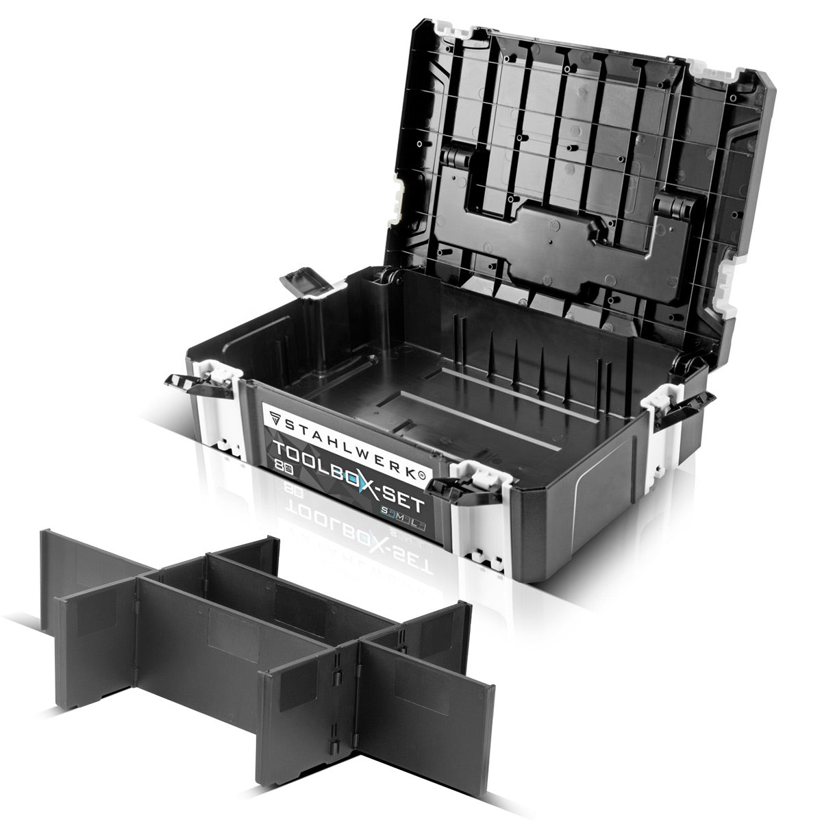 STAHLWERK Universal Toolbox with inner compartment size S 443 x 310 x 128 mm stackable system box | Toolbox | Tool organizer in a modular system made of heavy-duty ABS plastic with a carrying handle