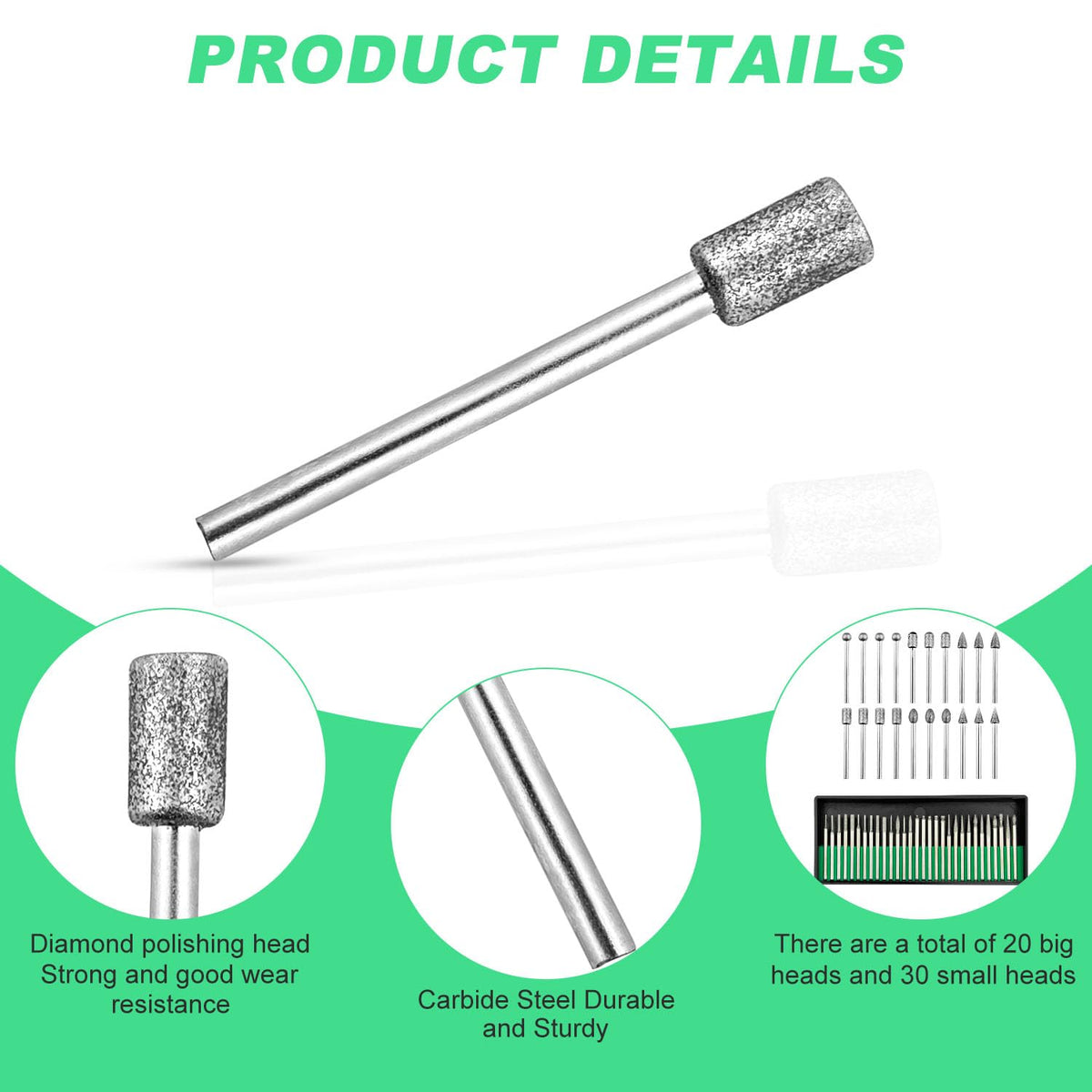 Penna per incisione USB Set di 50 frese diamantate, frese diamantate per pietra, vetro, ceramica, intaglio, molatura, lucidatura, incisione, foratura, argento