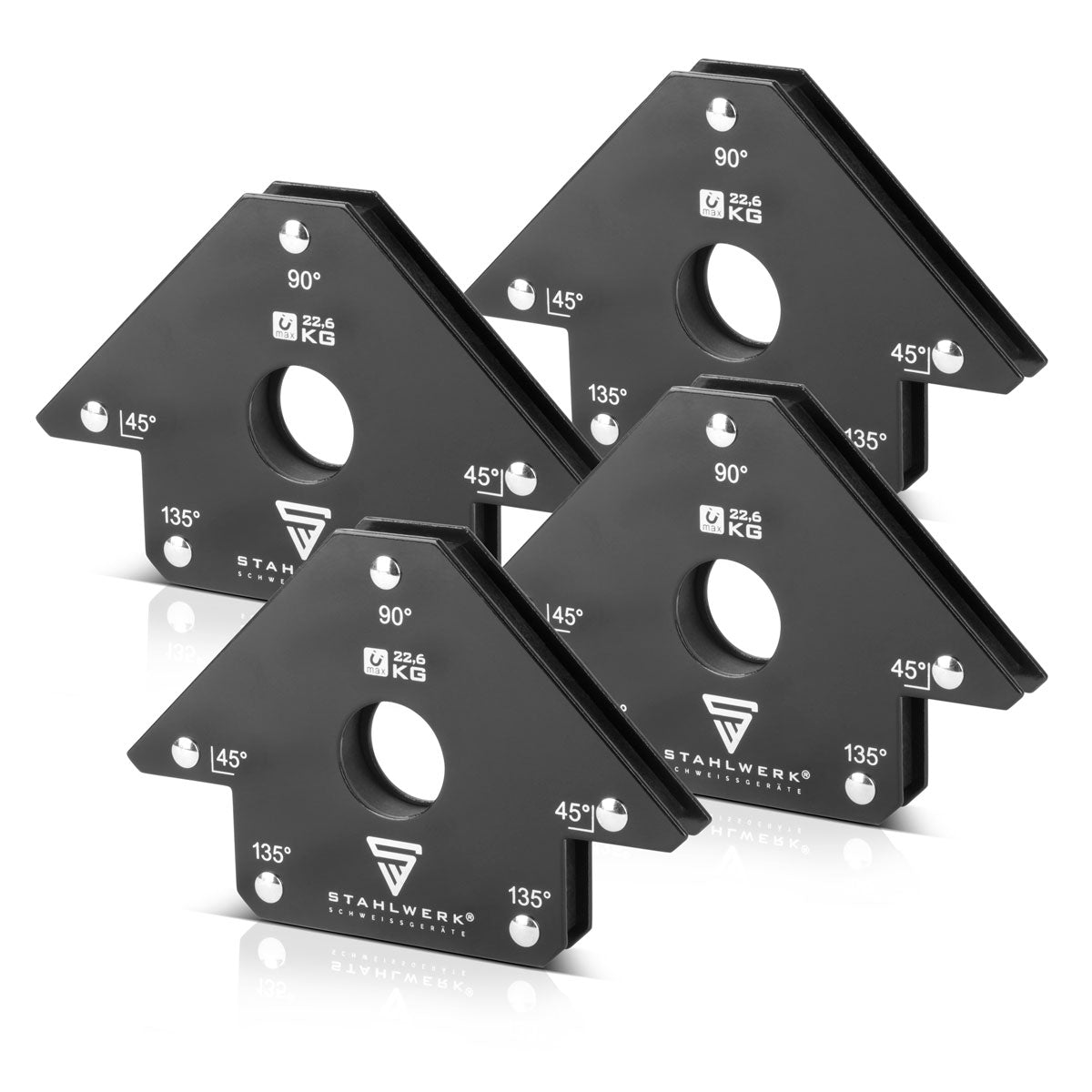 STAHLWERK jeu de 4 cornières de soudage magnétiques 22,6 kg | Aimant de soudage pratique de 50 lb | Angle magnétique | Positionneur de soudage à forte force d'adhérence