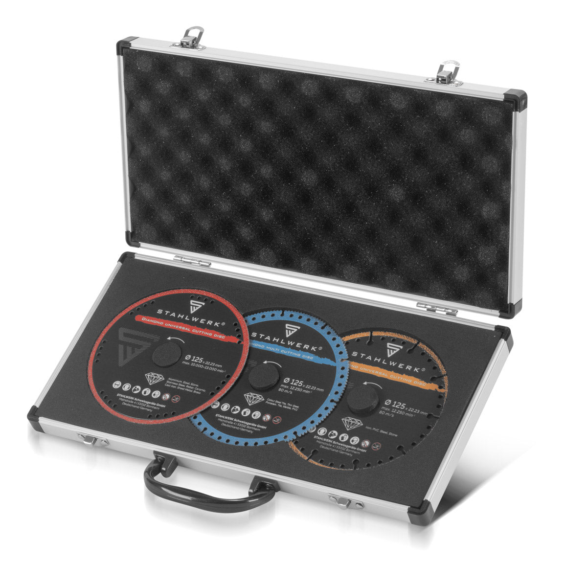 Disques à tronçonner diamantés STAHLWERK jeu de 3 lames de scie pour divers matériaux | 125x22,23 mm