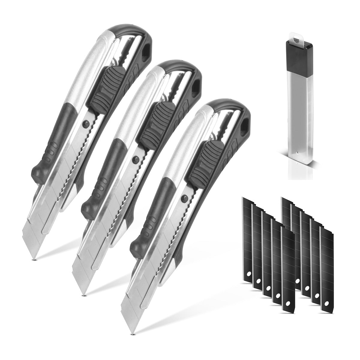 STAHLWERK premium cutter knife PCM-182 ST set of 3 with 18 mm snap-off blades professional cutter | Carpet knife | Safety knife | Parcel knife | Box cutter