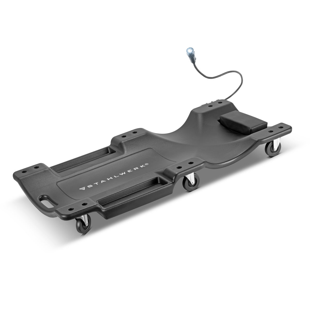Planche à roulettes pour véhicule STAHLWERK RCL-40 ST avec éclairage LED intégré, capacité de charge de 500 kg et 6 roues mobiles, planche à roulettes de montage | Canapé d'assemblage | Planche à roulettes d'atelier | Canapé d'atelier en plastique robuste