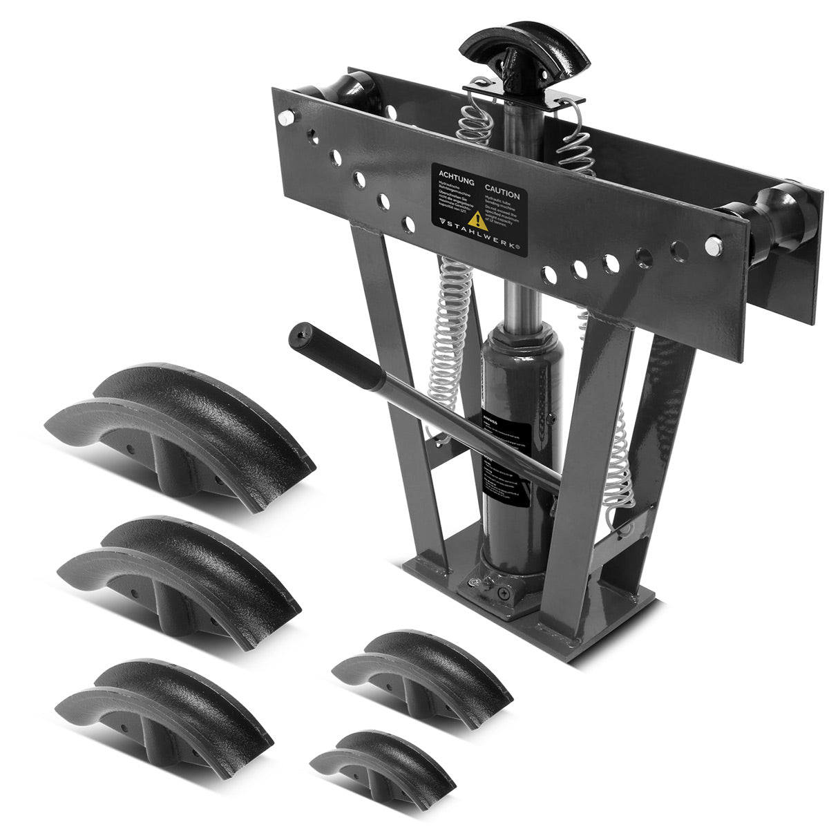 STAHLWERK pipe bending machine up to 90° with 12 t pressing force hydraulic pipe bending device | Pipe bender | Bending machine | Bending device with 6 dies for bending 3-50 mm metal pipes