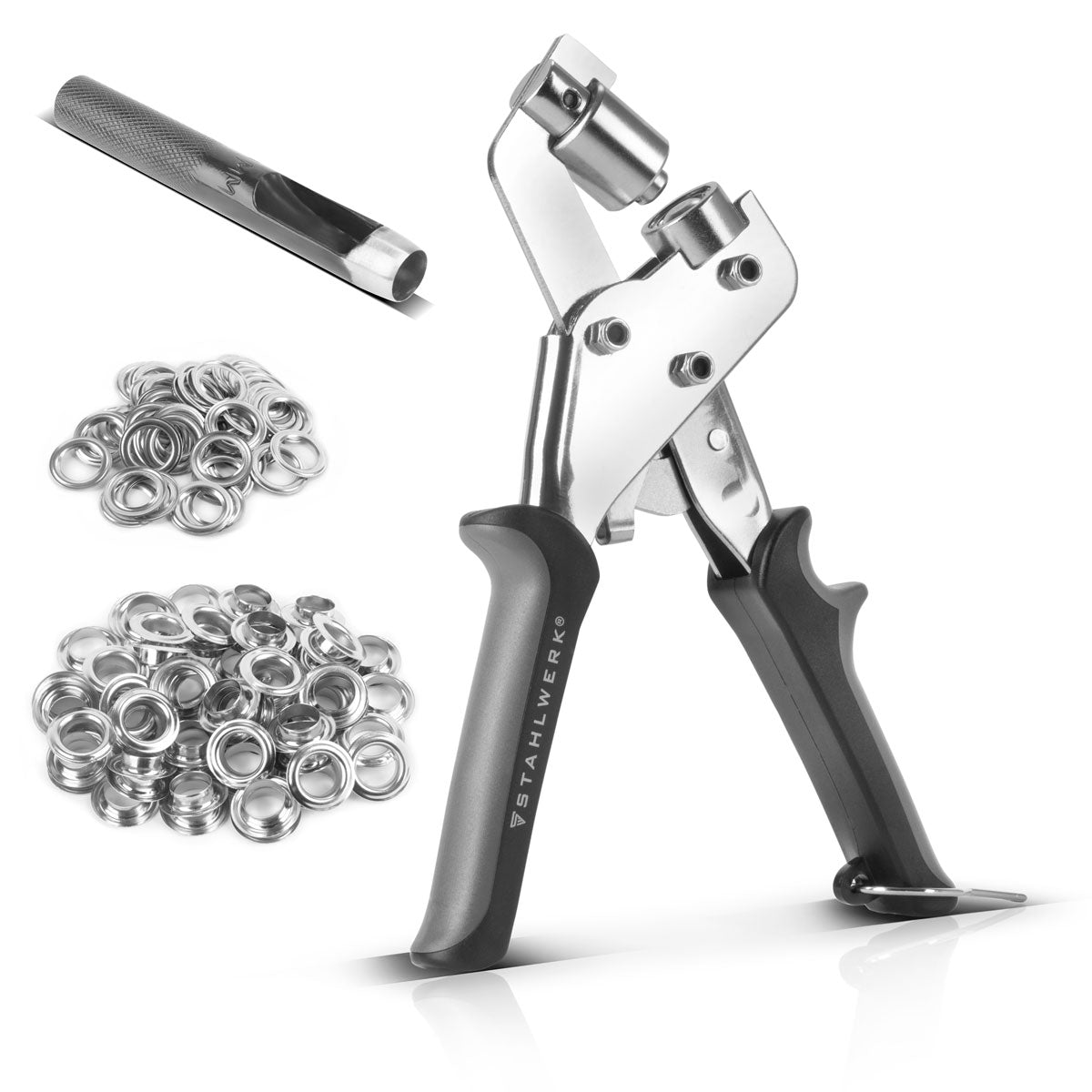 STAHLWERK eyelet pliers set 10 mm with hole punch and 250 eyelets magnetic professional eyelet pliers | Eyelet press | Eyelet punch | Hardened steel eyelet tool