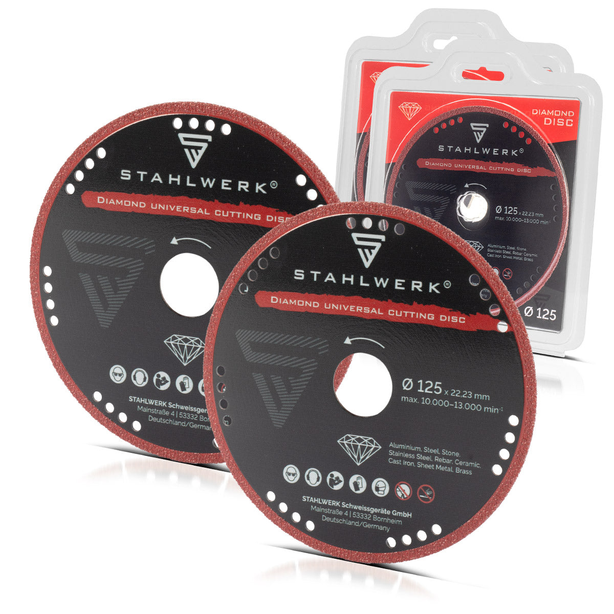 STAHLWERK Diamant Universal Trennscheibe 2er Set 125 x 22,23 mm | Aluminium, Stahl, Stein, Glas | Hohe Schnittpräzision & lange Lebensdauer