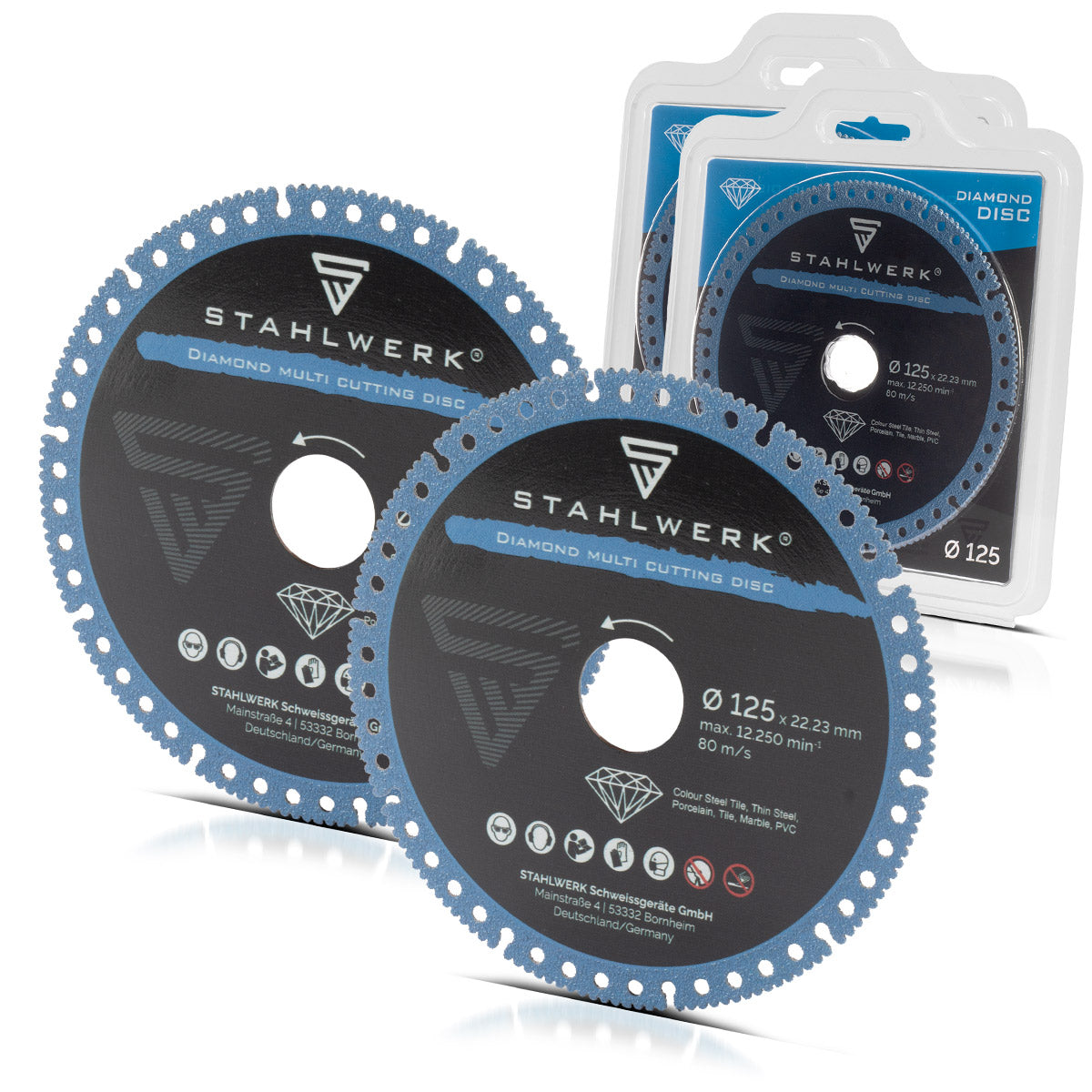 STAHLWERK Disque à tronçonner diamant multi, lot de 2, 125 x 22,23 mm | Acier, porcelaine, marbre, PVC | Haute précision de coupe et longue durée de vie