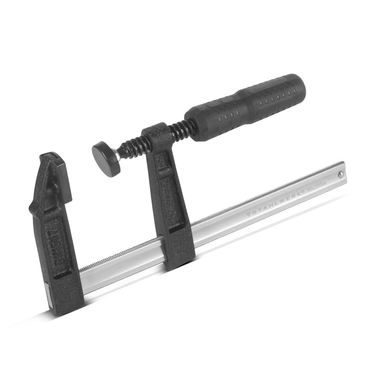 STAHLWERK screw clamp 80x200 mm | powerful clamp made of steel and plastic | F-clamp for fixing workpieces | stable clamp with a clamping width of 200 mm, clamping depth of 80 mm