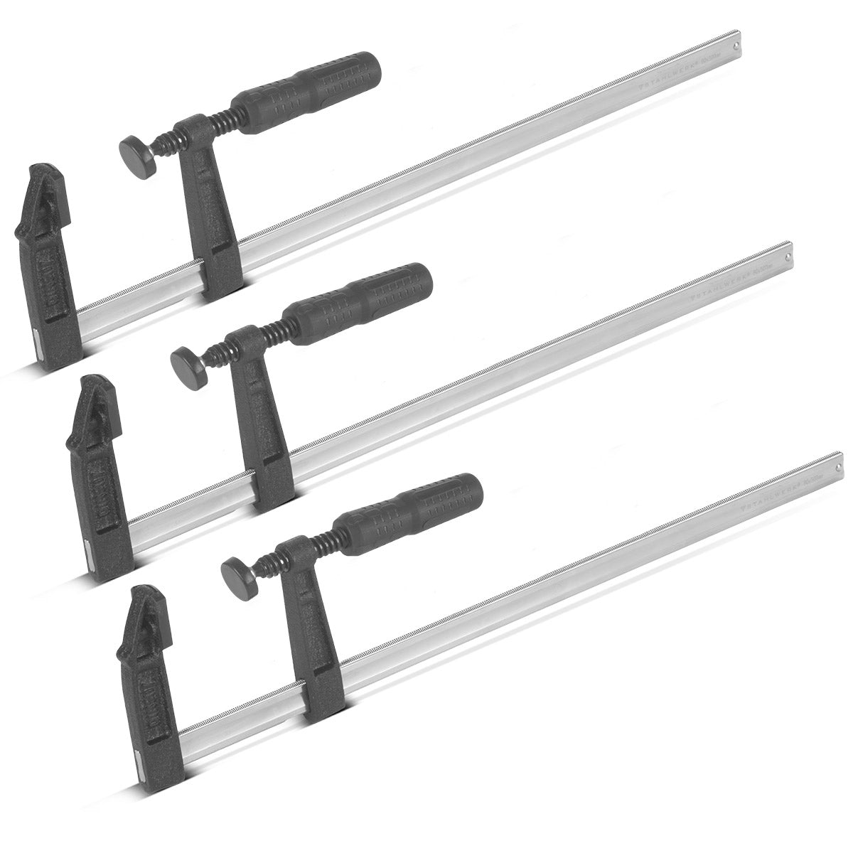 STAHLWERK 3 x abrazaderas de tornillo 80x500 mm | potente abrazadera de acero y plástico | Abrazadera F para fijar piezas de trabajo | abrazadera estable con un ancho de sujeción de 500 mm, profundidad de sujeción de 80 mm