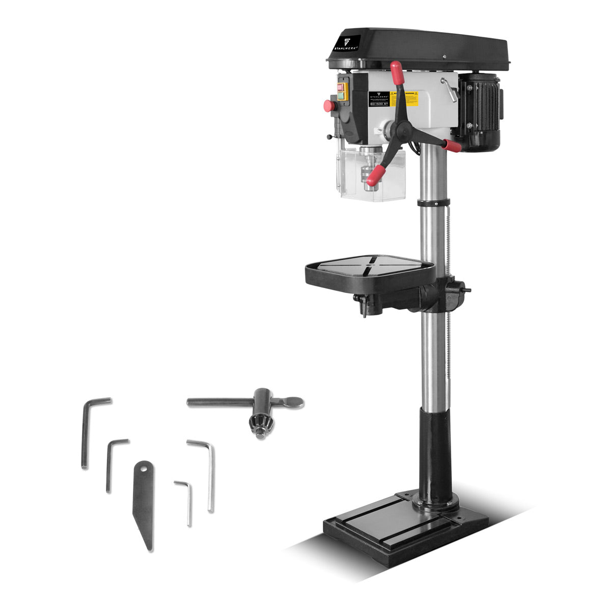 STAHLWERK BD-1500 ST column drilling machine | Powerful drill press 1500 watts for DIY enthusiasts and metal construction | Drilling diameter Ø 20 mm | 150 - 2,450 rpm | Robust drill table and metal base
