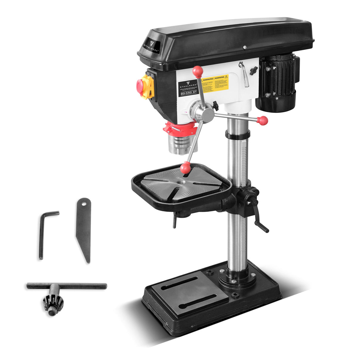 STAHLWERK BD-550 ST drill press | Robust 550W column drill for DIY, metal construction | Drilling diameter Ø 16 mm | 200 - 2,800 rpm | Robust drilling table and metal base for stability