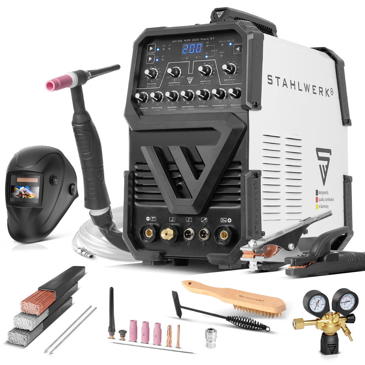 STAHLWERK AC/DC TIG 200 Puls ST fully equipped | 200 Amp TIG Welder | AC/DC TIG and MMA/E-hand combination inverter | 2T/4T mode | Thin sheet suitable | AC mode for aluminum