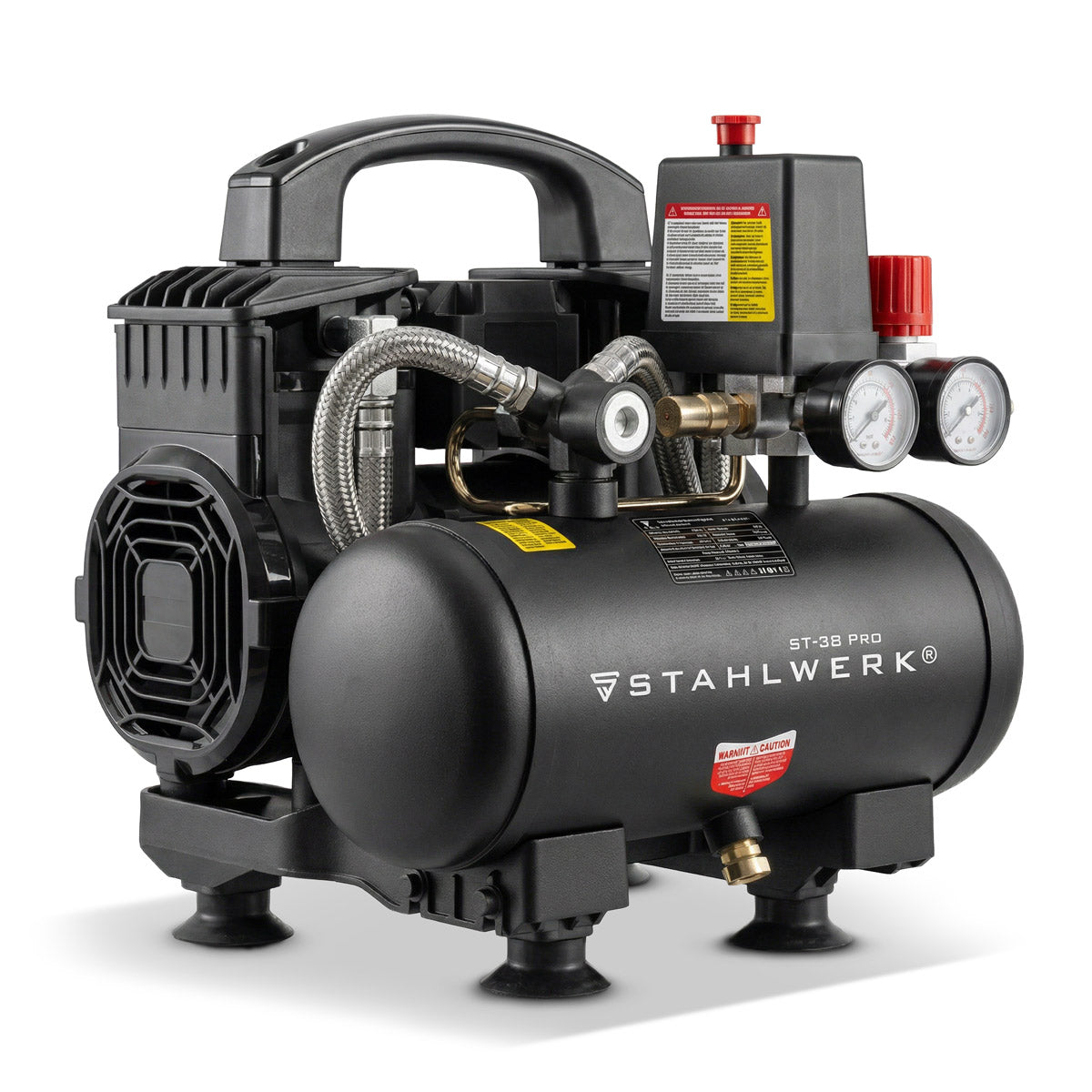 STAHLWERK Kompressor ST-38 Pro mit 8 bar | 1,60 PS | 1,18 kW | 190 l/min | 3 L Tank ölfreier Druckluft-Kompressor | Kolben-Kompressor | Silent-Kompressor | Flüster-Kompressor mit Brushless-Motoren