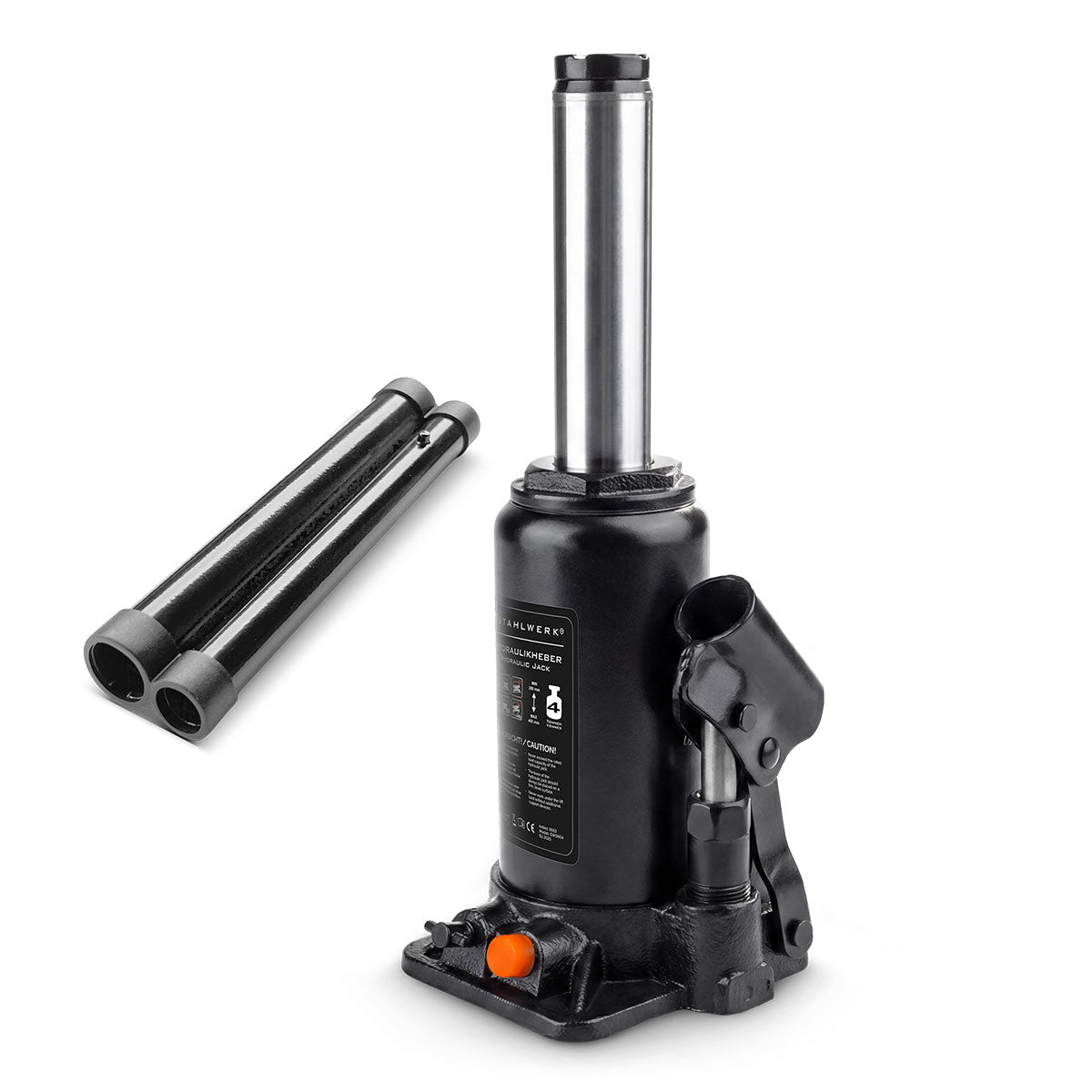 STAHLWERK hydraulic jack GW0404 with 4 t load capacity | Stroke range 180 - 350 mm | Compact stamp jack | Hydraulic car jack | Stable bottle jack for machines, commercial vehicles and cars