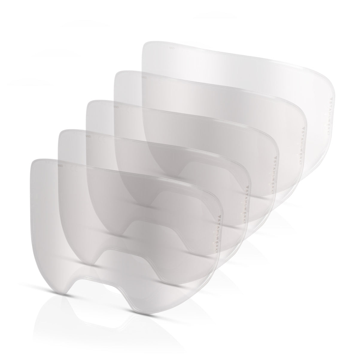 Lentilles de visière intérieure STAHLWERK pour casque de soudage MASTER | Ensemble pratique de 5 | Vitres de protection à haute résistance selon EN ISO 16321 | Verres de remplacement transparents | Protection des yeux et du visage | Grand champ de vision