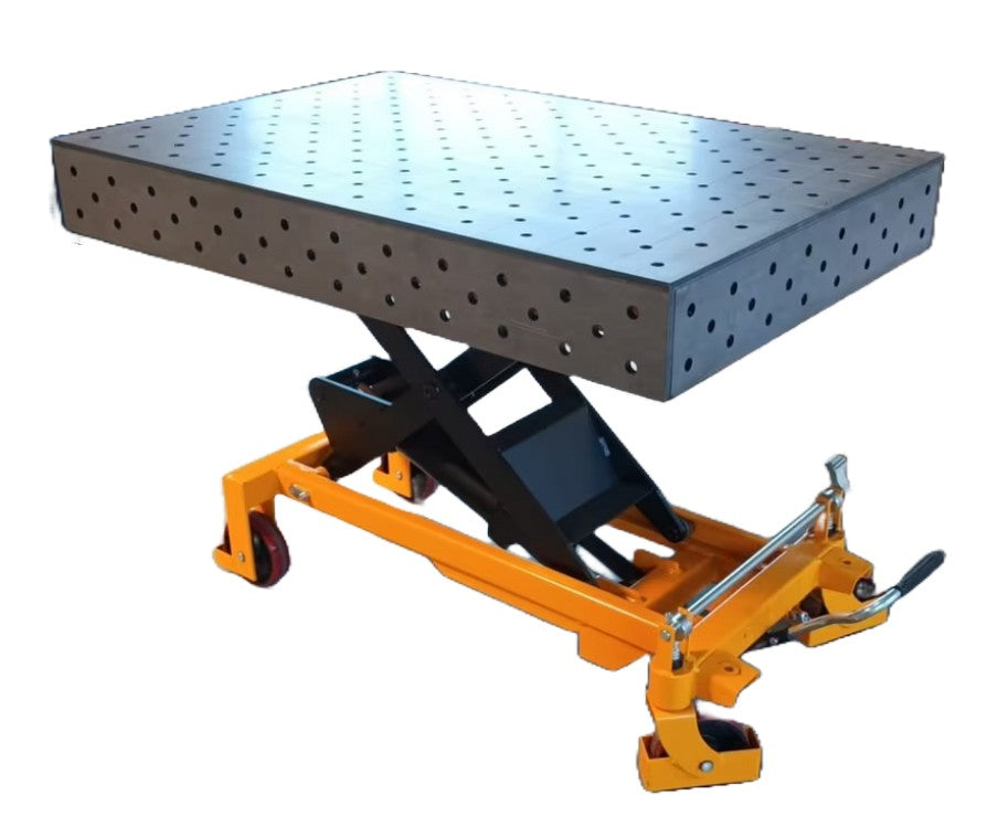 STAHLWERK SWITZERLAND Height-adjustable welding table 1200 x 800 mm hydraulic assembly table with 500 - 1100 mm lifting range, 750 kg load capacity, D16 perforated plate