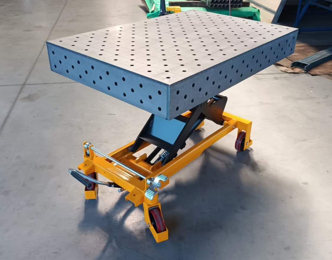 STAHLWERK SWITZERLAND Height-adjustable welding table 1200 x 800 mm hydraulic assembly table with 500 - 1100 mm lifting range, 750 kg load capacity, D16 perforated plate