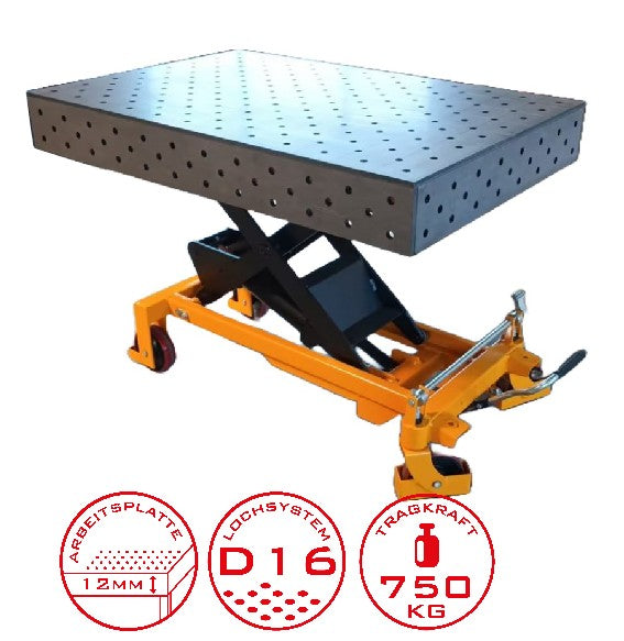 STAHLWERK SWITZERLAND Height-adjustable welding table 1200 x 800 mm hydraulic assembly table with 500 - 1100 mm lifting range, 750 kg load capacity, D16 perforated plate