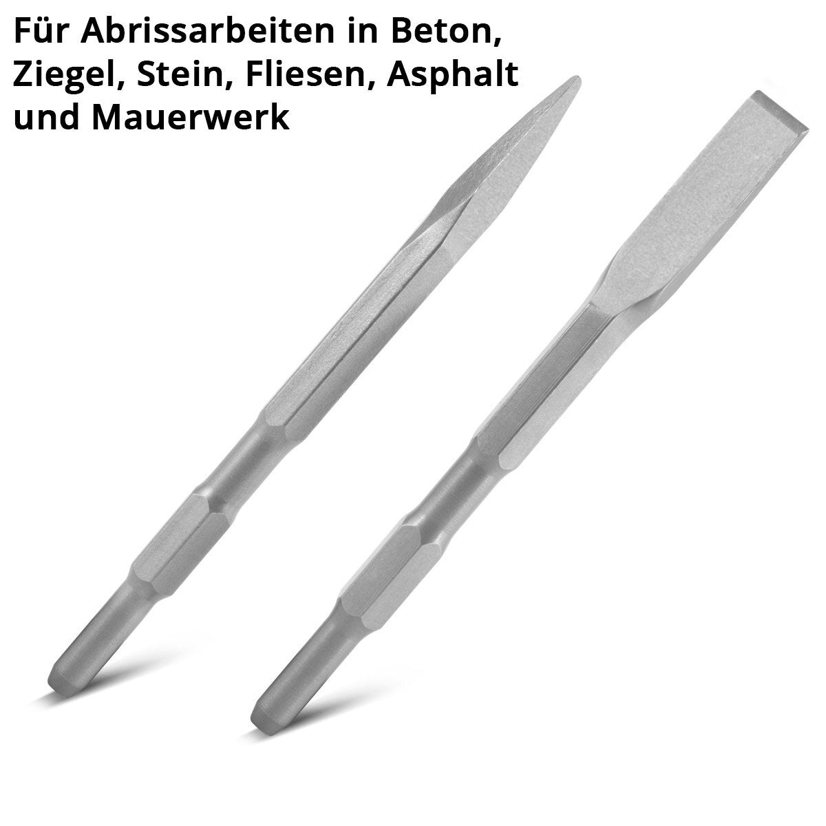 STAHLWERK chisel set of 6 with 3 flat chisels and 3 pointed chisels 17 x 260 mm hexagonal holder for demolition hammer | Mortar hammer | chisel hammer | Impact hammer | Hammer drill | demolition hammer