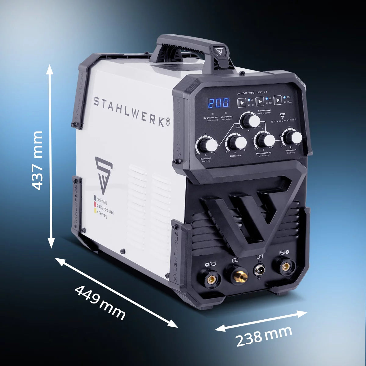 Attrezzatura completa STAHLWERK AC/DC TIG 200 ST IGBT, saldatrice combinata con 200 A TIG MMA, saldatura dell'alluminio