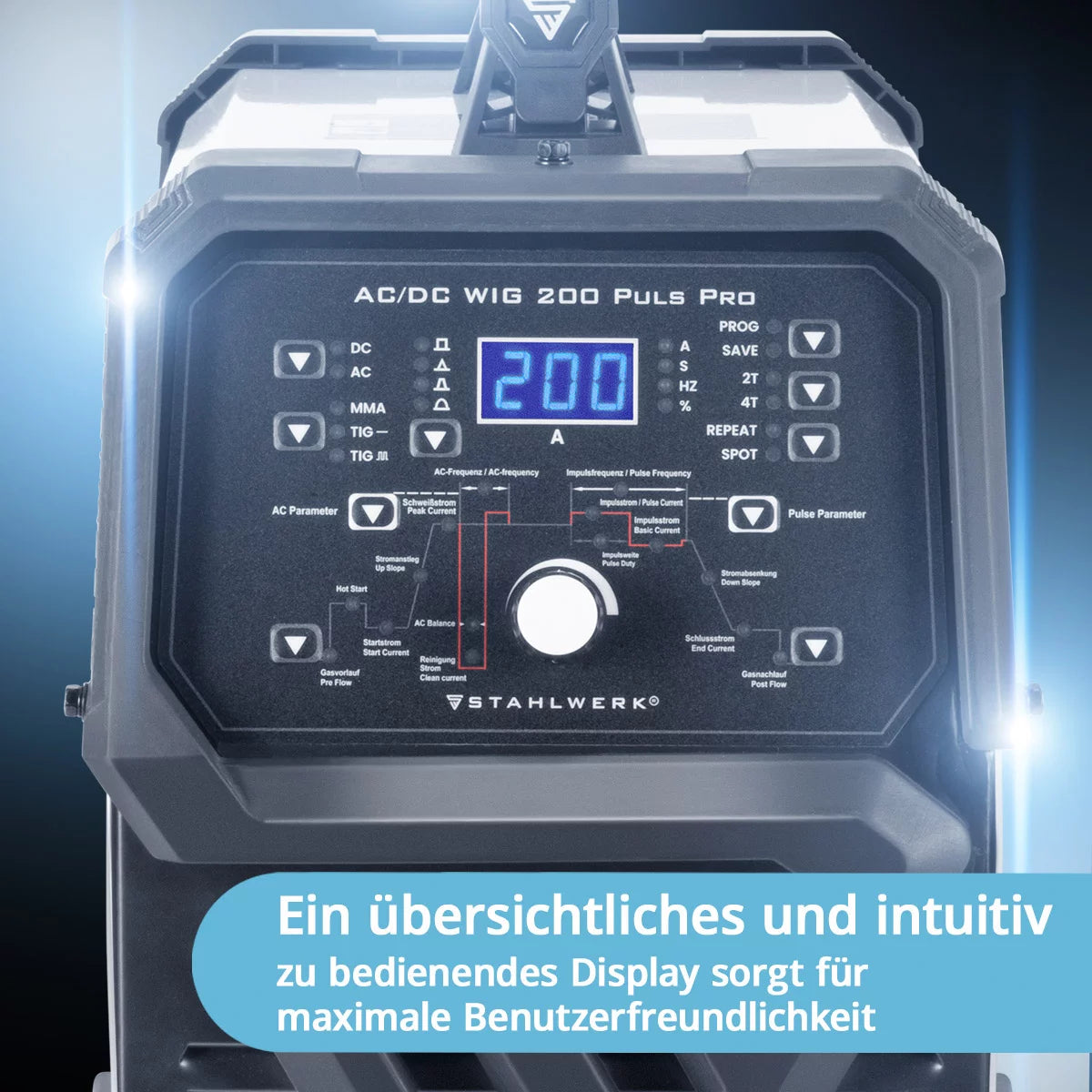 STAHLWERK AC/DC TIG 200 Puls Pro - saldatrice digitale | Inverter da 200 A, funzione ARC/MMA, memoria di lavoro e tecnologia IGBT, adatto per alluminio e lamiera sottile, 7 anni di garanzia del produttore