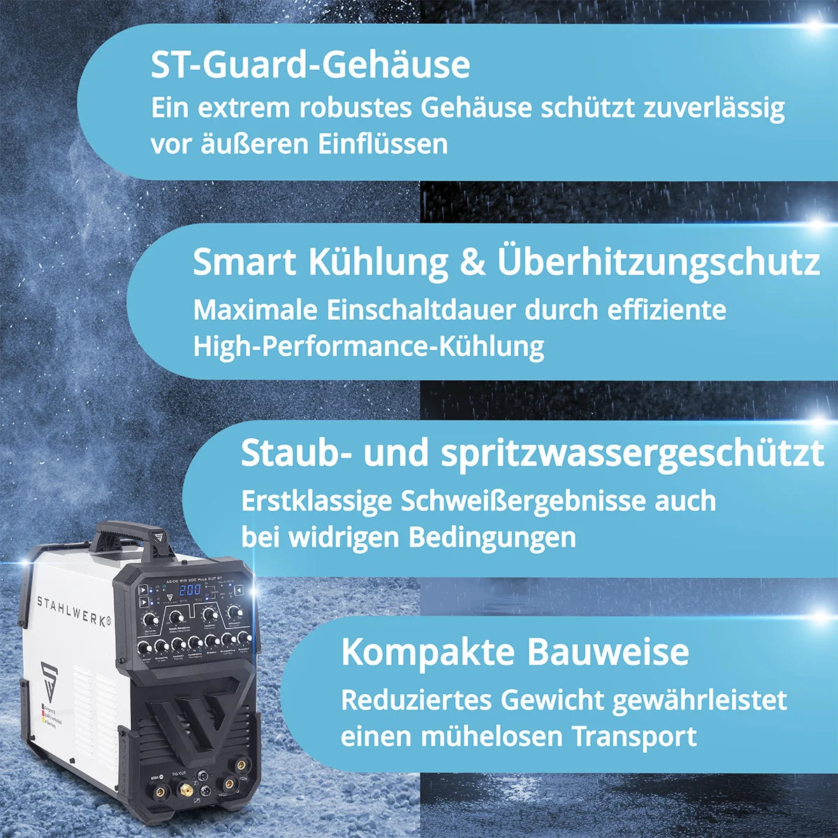 STAHLWERK welding machine AC/DC TIG 200 Puls CUT ST with 200 A TIG & MMA, suitable for aluminum & thin sheet metal, combination device with 45 A CUT function
