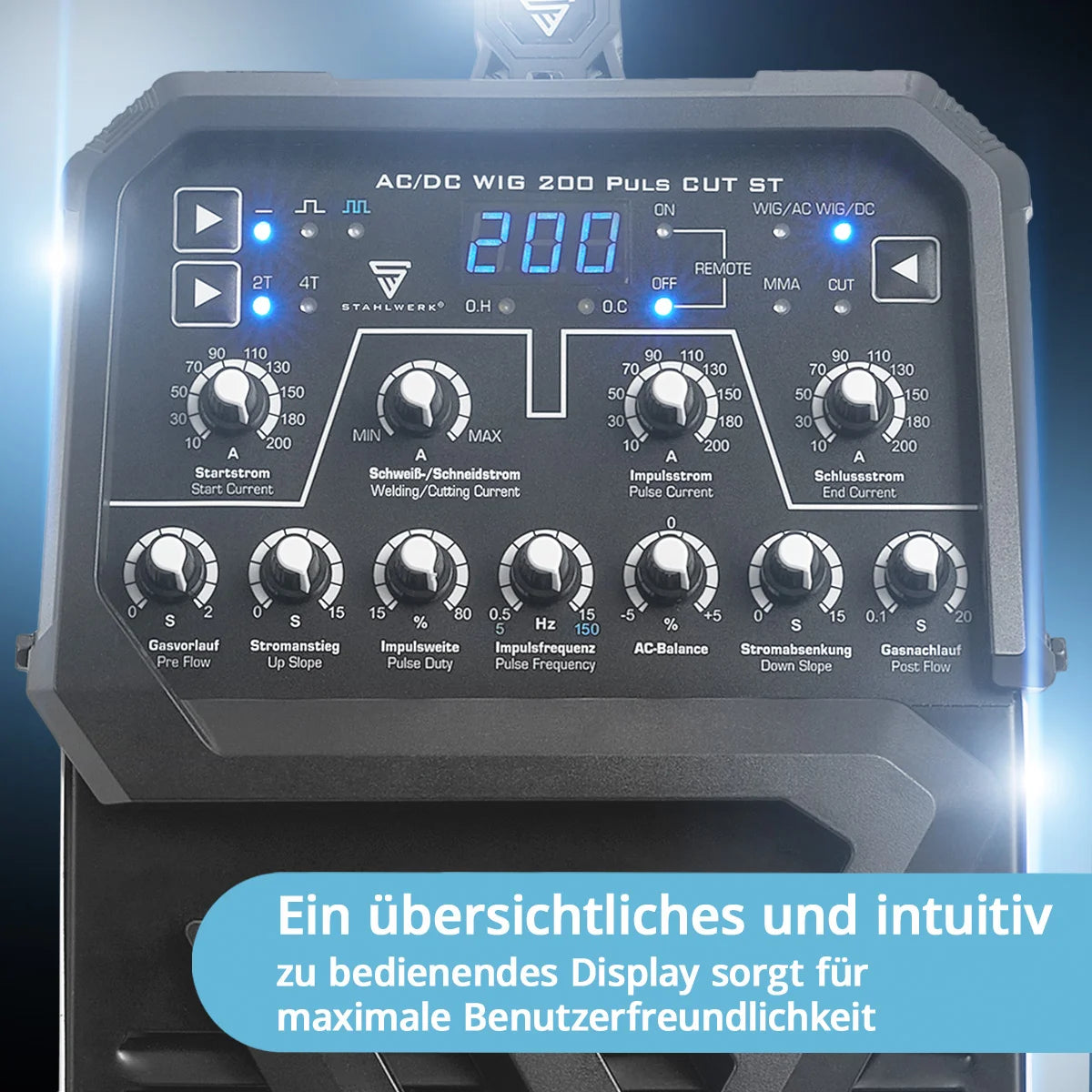 STAHLWERK welding machine AC/DC TIG 200 Puls CUT ST with 200 A TIG & MMA, suitable for aluminum & thin sheet metal, combination device with 45 A CUT function
