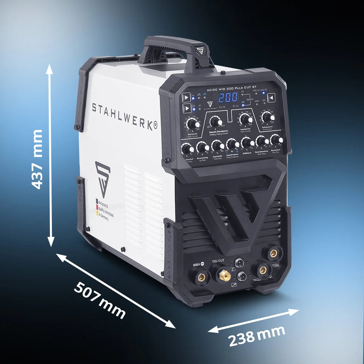 STAHLWERK welding machine AC/DC TIG 200 Puls CUT ST with 200 A TIG & MMA, suitable for aluminum & thin sheet metal, combination device with 45 A CUT function