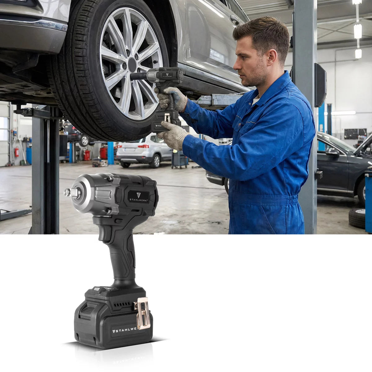 STAHLWERK Akku-Drehschlagschrauber ADS-880 ST | 20 Volt-System | Brushless-Technologie | Akku-Schlagschrauber mit 880 Nm | ½“ Zoll Aufnahme | Inklusive 4 Schonnüsse 17-22 mm | Akku und Ladegerät