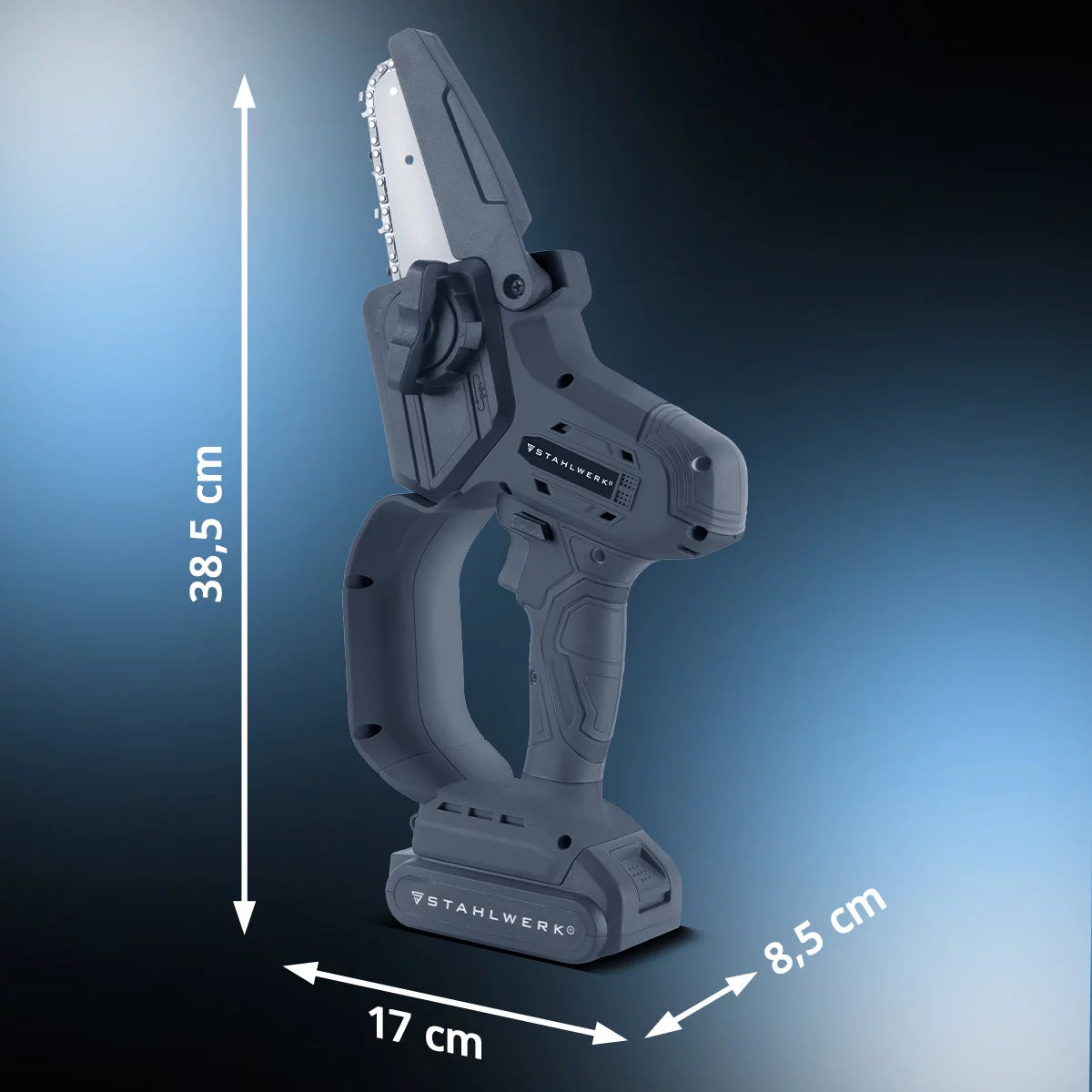 Mini tronçonneuse sans fil STAHLWERK MAK-20 ST avec batterie 2000 mAh | Tronçonneuse manuelle puissante pour couper tous types de bois | Tronçonneuse électrique avec technologie brushless | Scie compacte sans fil