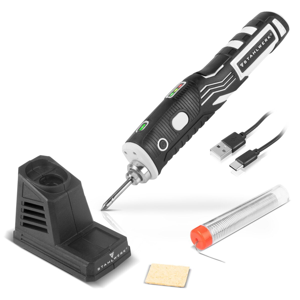 STAHLWERK cordless soldering iron BLK-8 ST USB soldering device | Soldering station | Soldering gun with 8 watts of power and 480°C peak temperature for soldering and desoldering