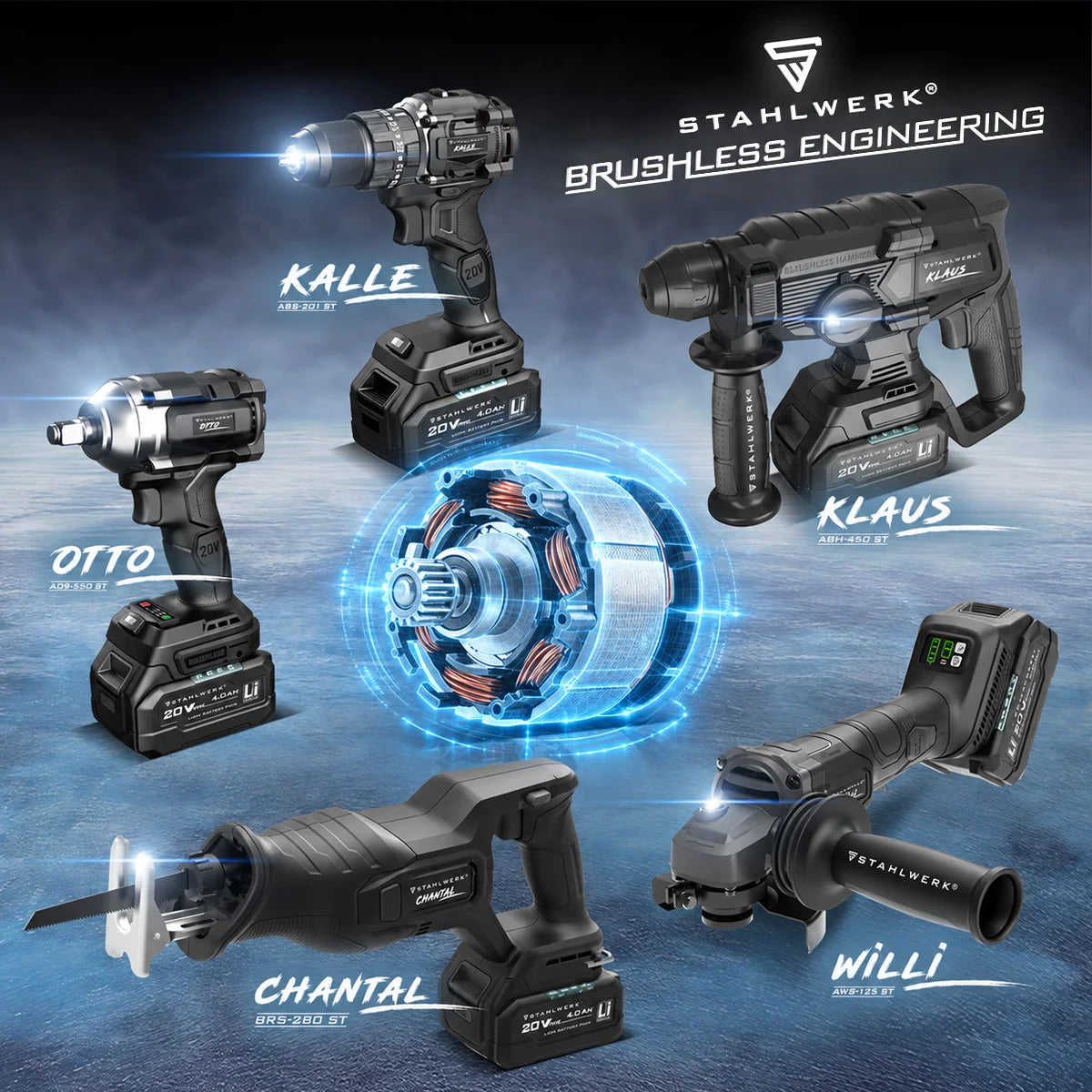 STAHLWERK cordless impact drill KALLE | Cordless screwdriver | Cordless drill | Drill driver | 20 volt system | 65 Nm torque | 2-speed gearbox | 13 mm keyless chuck | Brushless