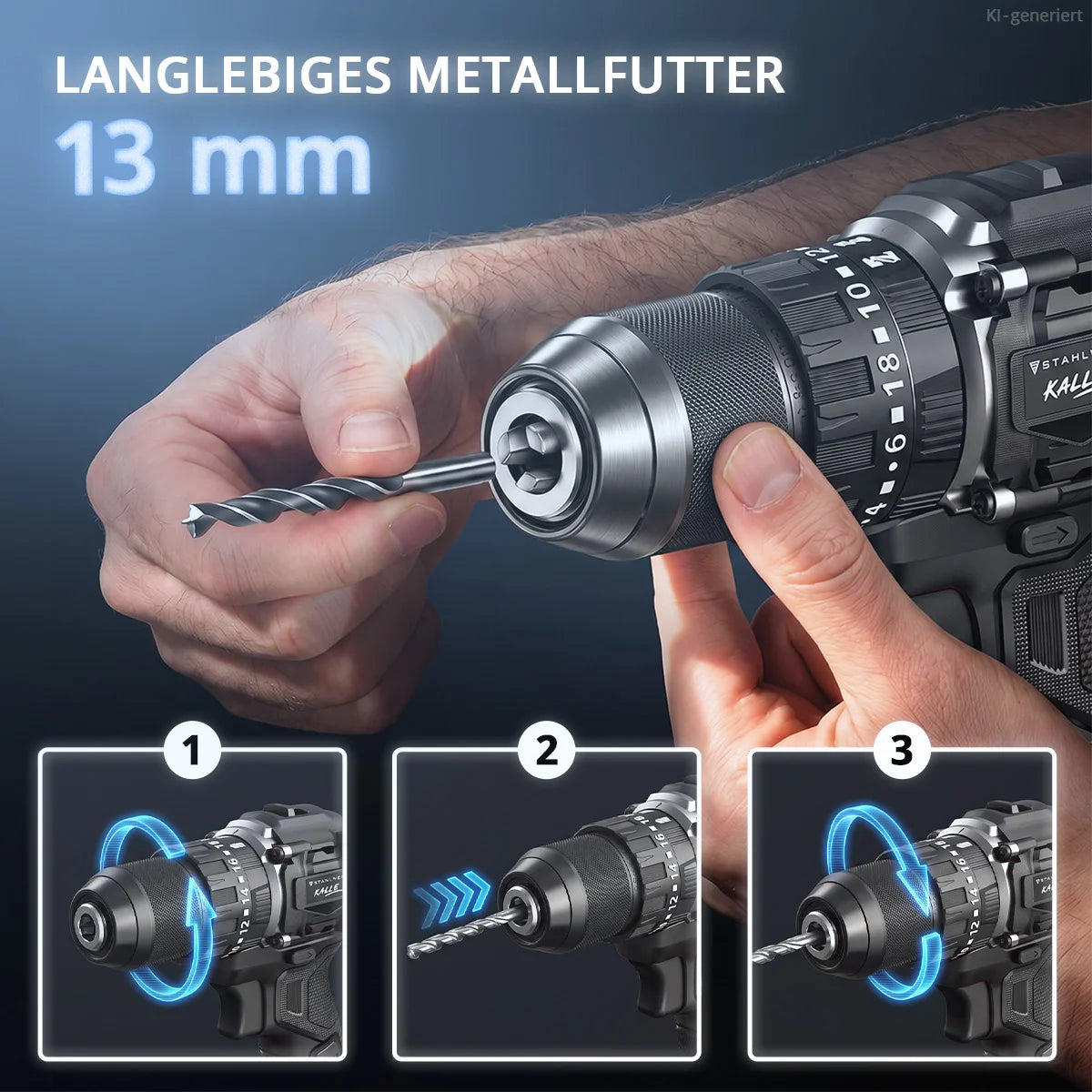 STAHLWERK cordless impact drill KALLE | Cordless screwdriver | Cordless drill | Drill driver | 20 volt system | 65 Nm torque | 2-speed gearbox | 13 mm keyless chuck | Brushless
